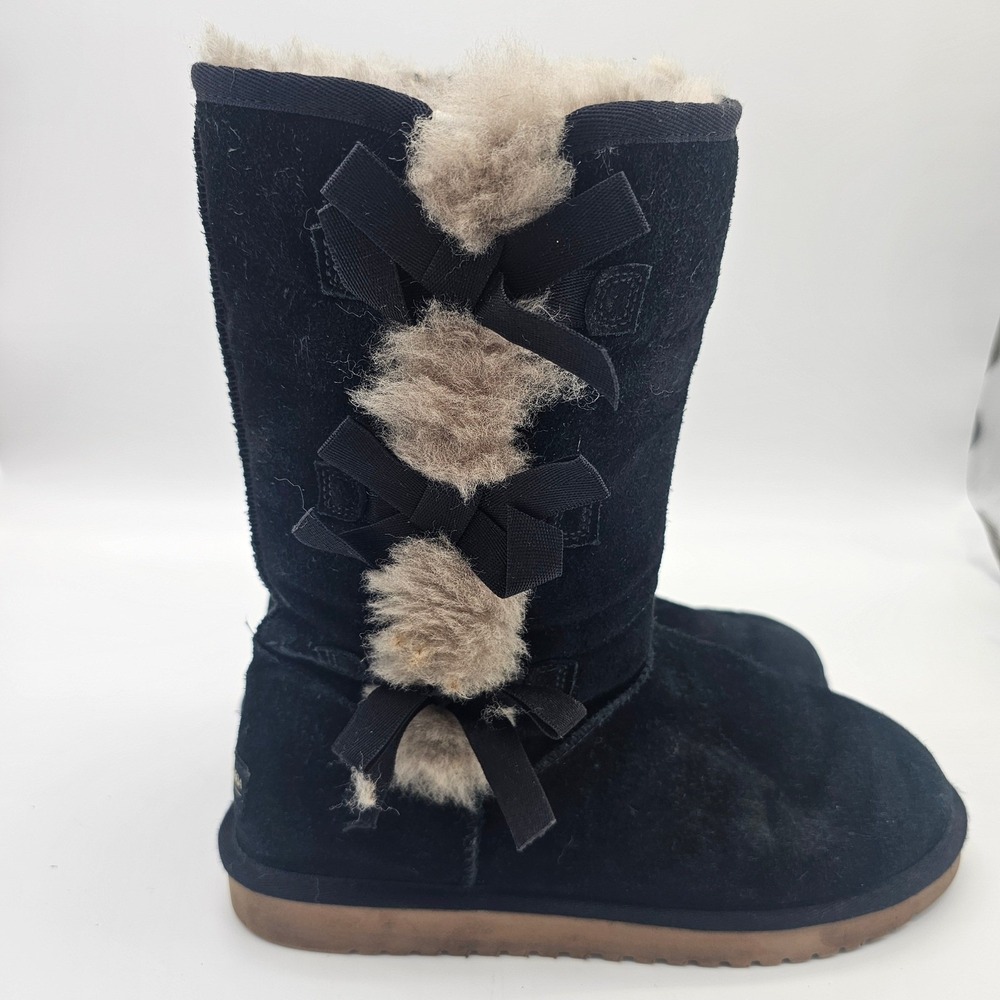Koolaburra by UGG Victoria Tall Boots Womens 10 Black Bow Suede Winter Y2K Boho